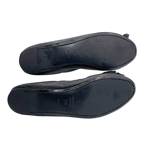 Miu Miu Black Leather Ballet Flats With Leather Bow Detail Size 39.5 / 9 US - Picture 9 of 13